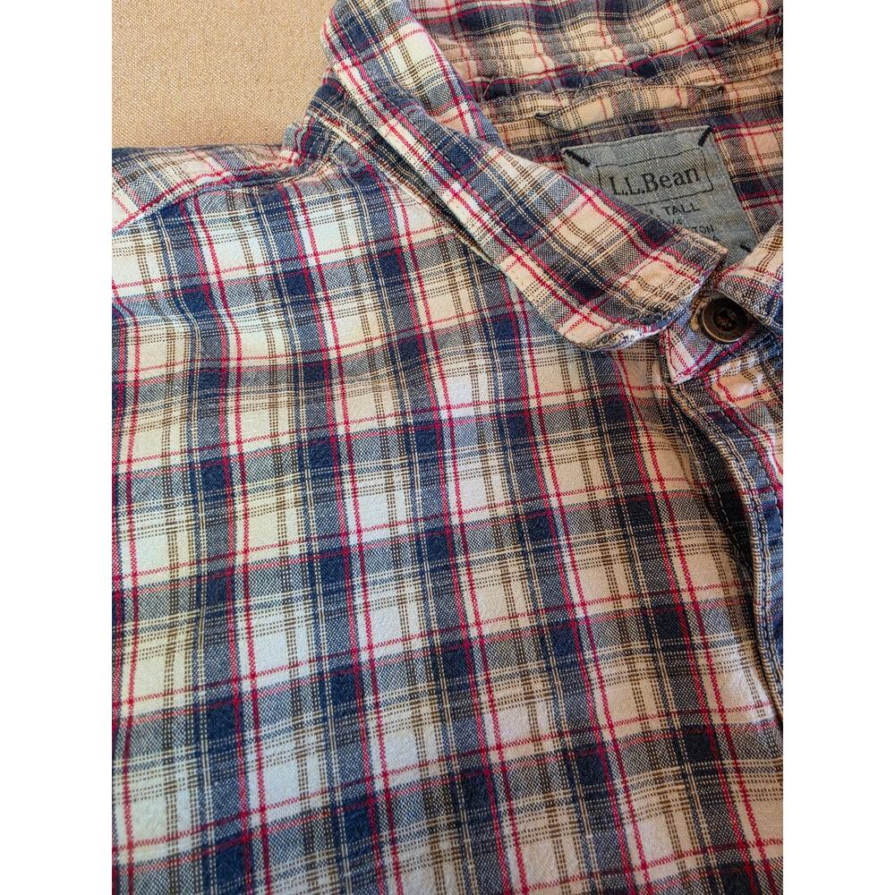 LL Bean Blue White Red Plaid Double-Pocket Long-Sleeve Button-Up Sz 2XLT - Picture 4 of 9
